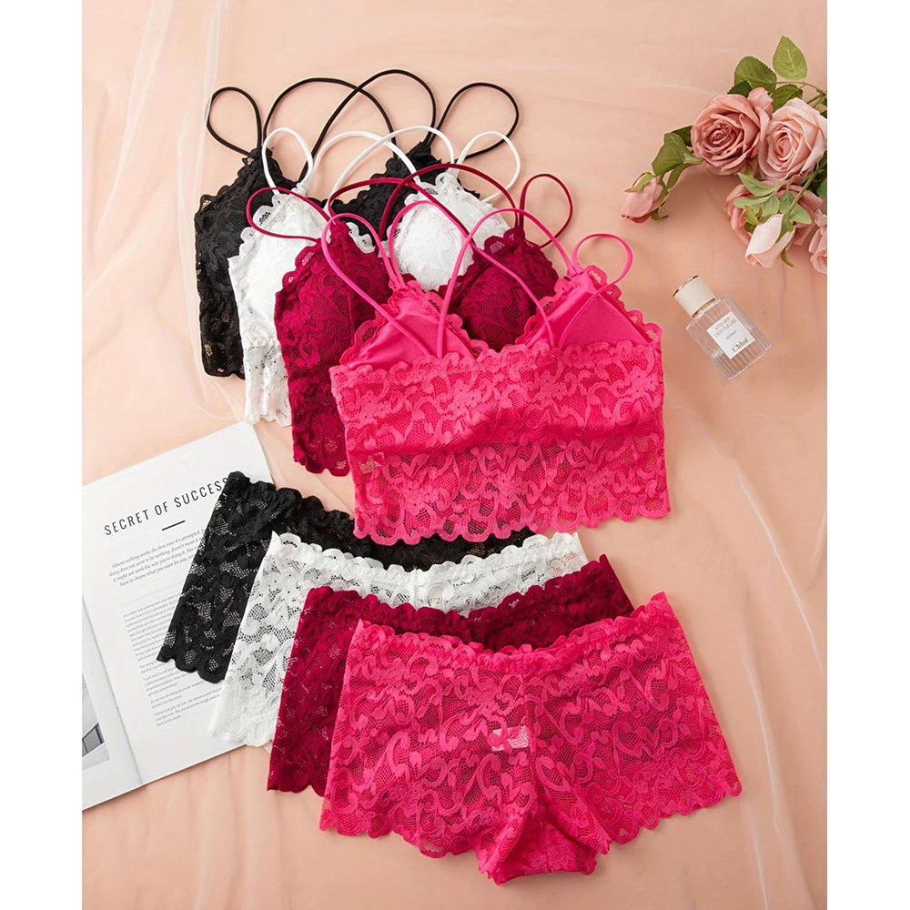 4pcs Lace Valentines Lingerie Set -