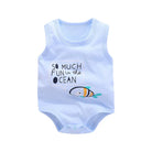 Keep your baby boy cool and comfy with this cotton sleeveles outfit featuring adorable cartoon bodysuit pajamas perfect for playtime and sleep! -