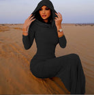 Hooded Long Sleeve Basic Split Maxi Dresses -