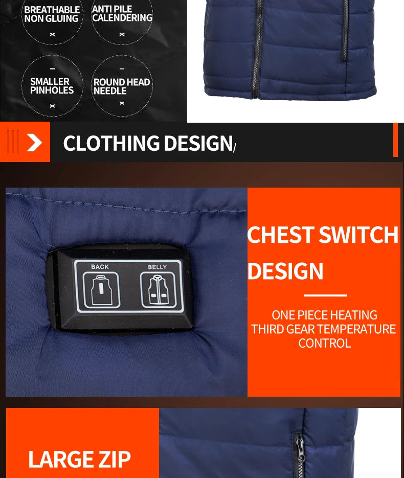 Stay warm and comfortable in cold weather with this electric heated jacket. With 9 heated vest zones and a unisex design, this heated sportswear is perfect for both men and women to stay cozy during outdoor activities in chilly conditions. -