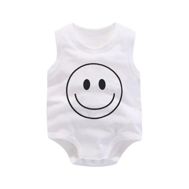 Keep your baby boy cool and comfy with this cotton sleeveles outfit featuring adorable cartoon bodysuit pajamas perfect for playtime and sleep! -