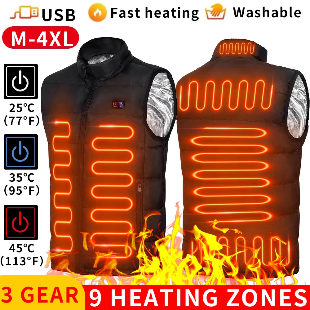 Stay warm and comfortable in cold weather with this electric heated jacket. With 9 heated vest zones and a unisex design, this heated sportswear is perfect for both men and women to stay cozy during outdoor activities in chilly conditions. -