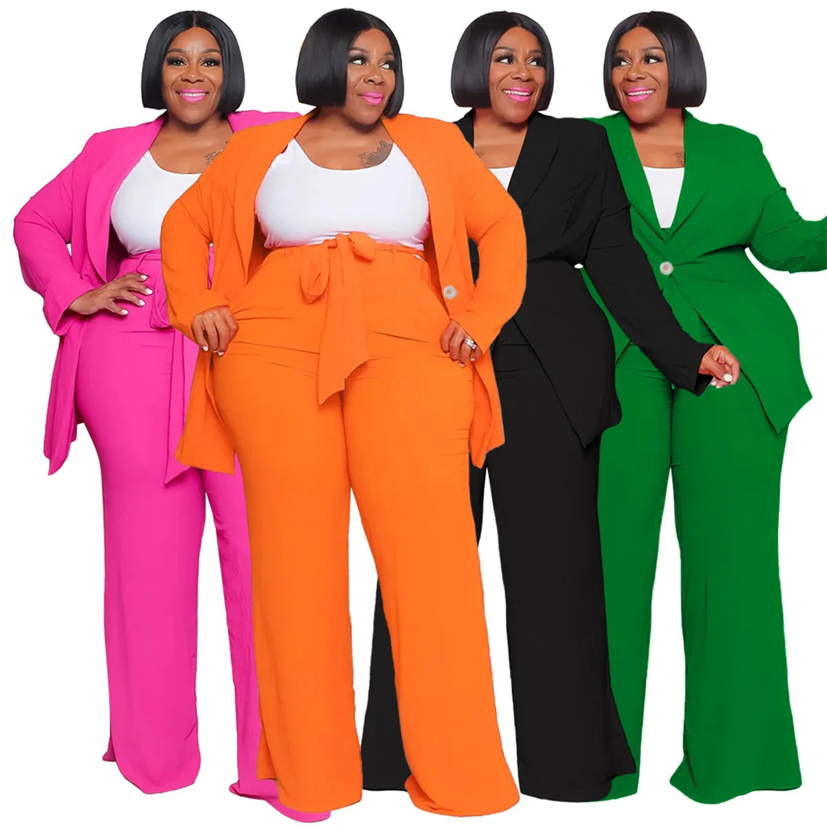 Woman Two Pieces Blazers Top and Pants Set (Plus Size) -