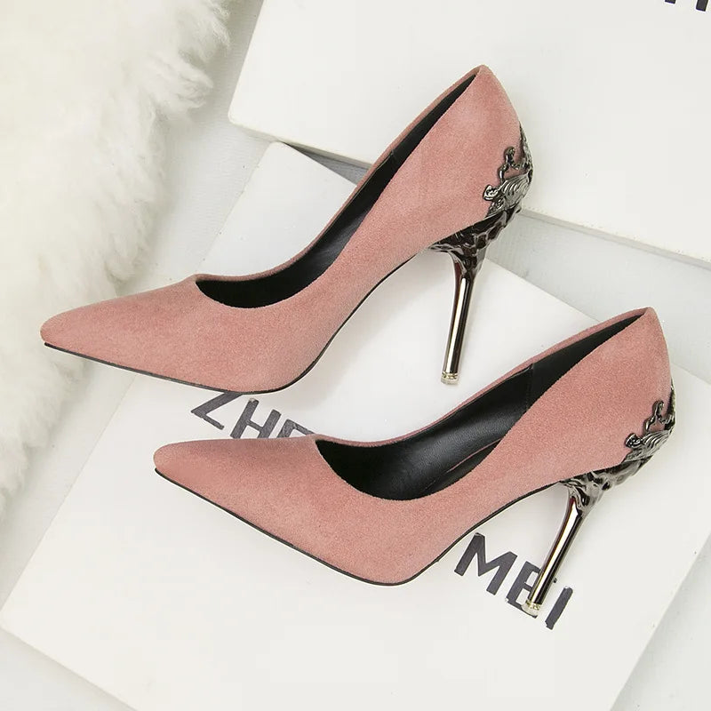Women Pumps Red, Gol,d Pointy Toe Dress High Heel Shoes. -