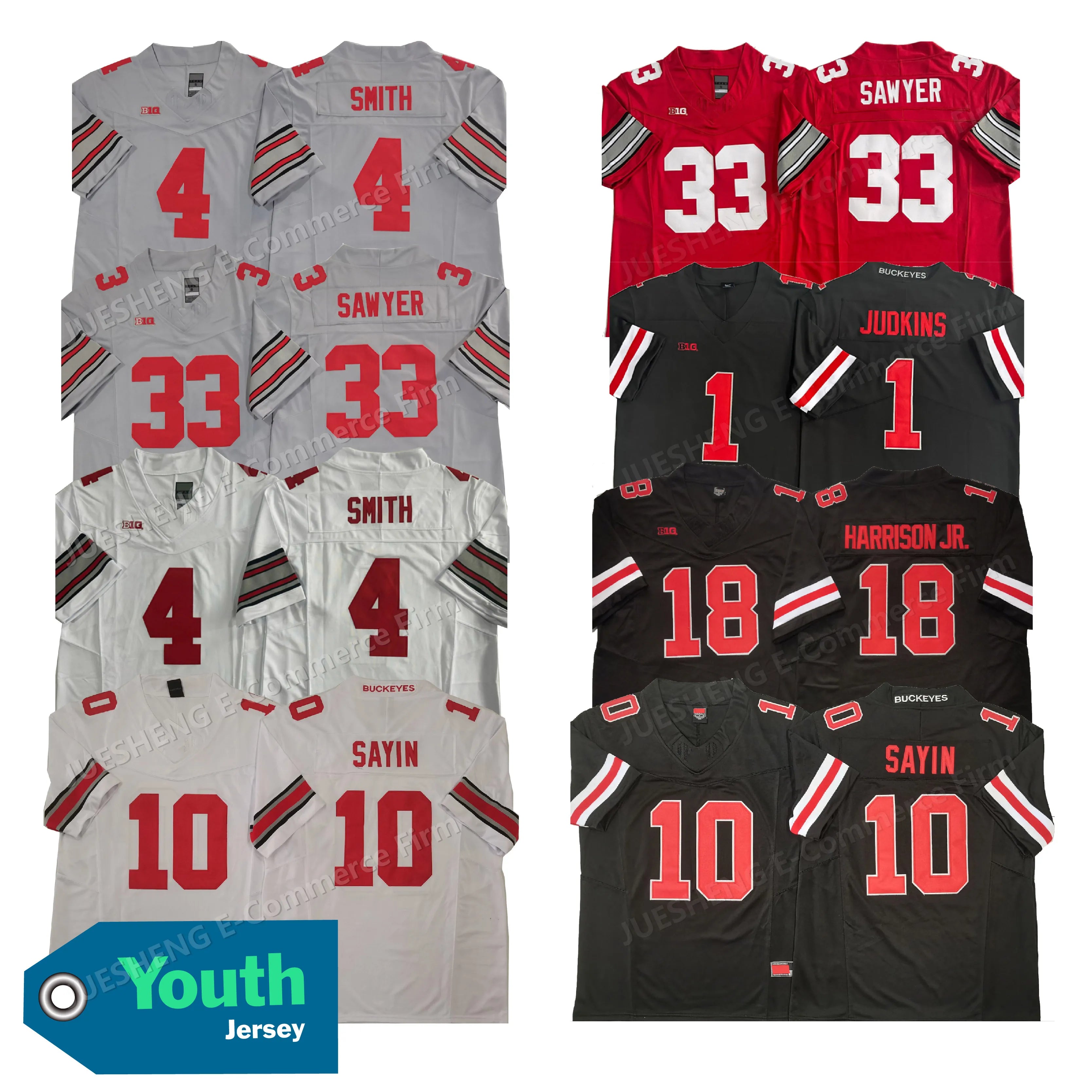 Youth Jerseys College American Football Ohio State 10#Sayin 2#DOWNS 4#SMITH 1#JUDKINS 7#STROUD Stitched Jerseys -