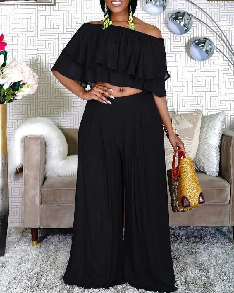 Women Ruffle Off Shoulder Tops Plus Size (Wide Leg) -