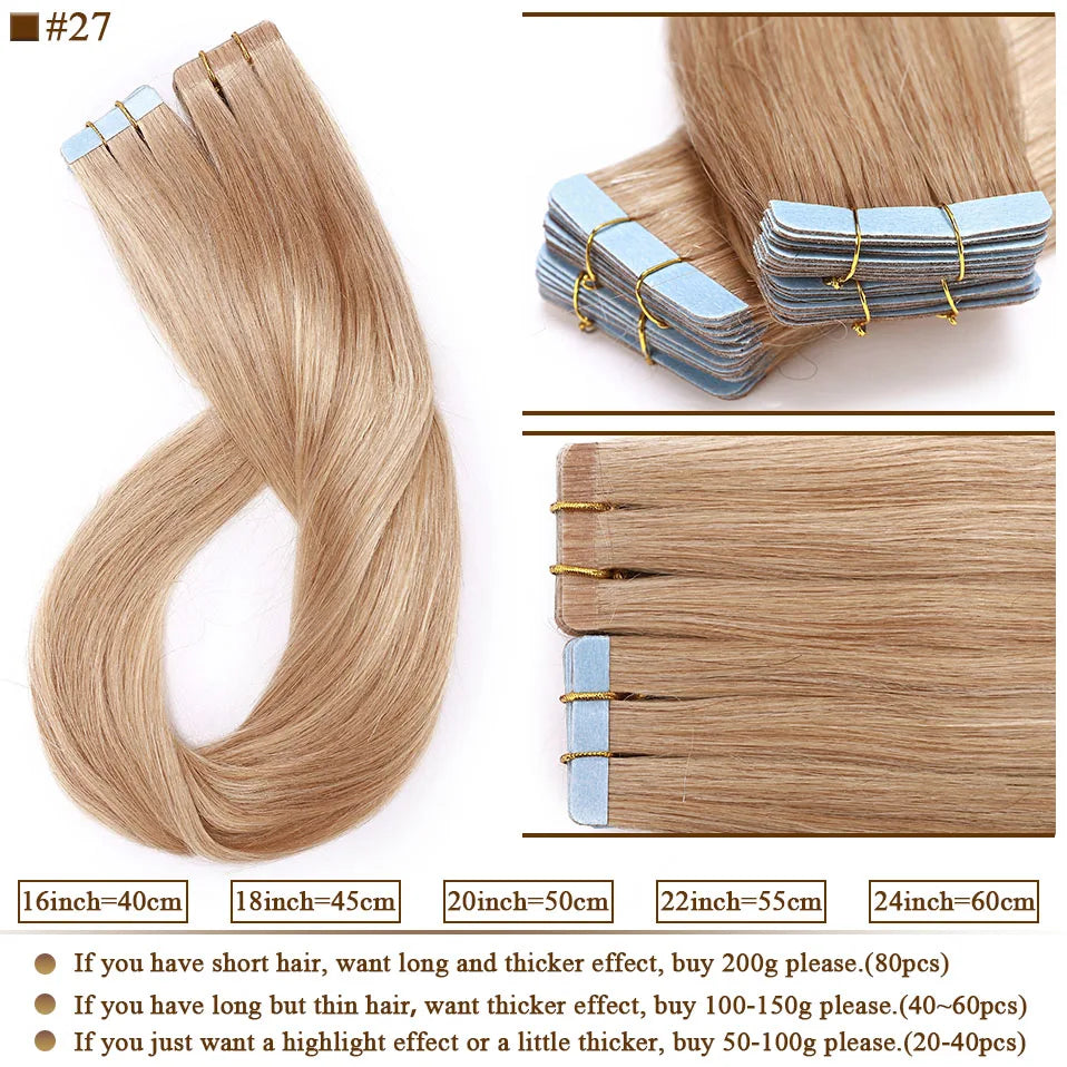 S-noilite Tape In Human Hair Extensions 2.5g/pc Straight Glue In Real Hair Extensions Human Hair Seamless Invisible Double Sides -
