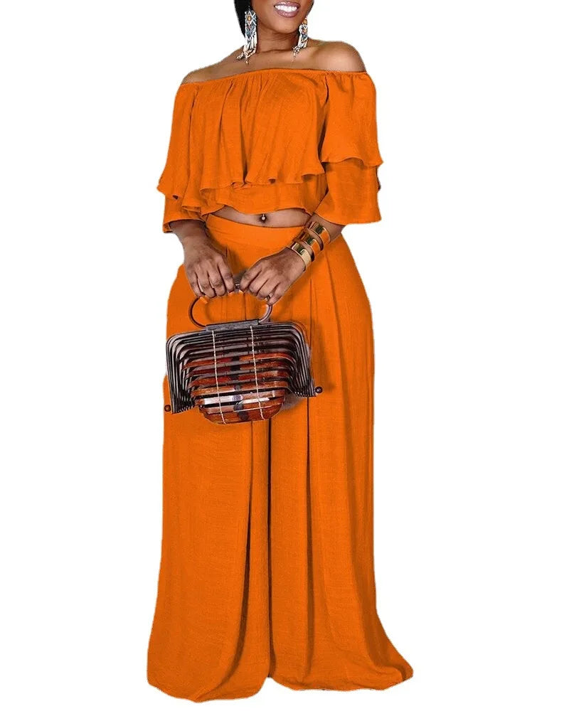 Women Ruffle Off Shoulder Tops Plus Size (Wide Leg) -