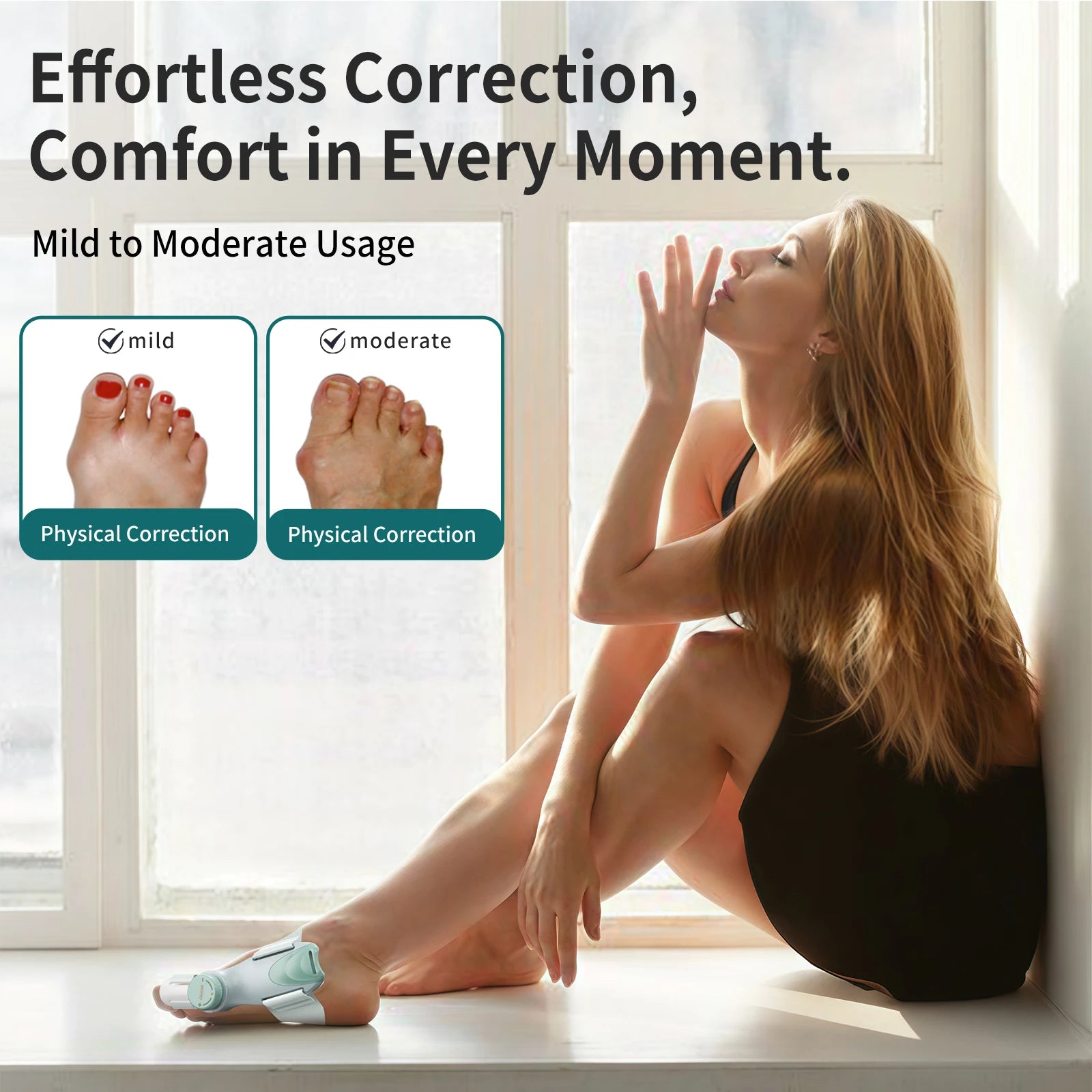 Precision Bunion Corrector with Adjustable Knob Flexible Fit Design for Daily Toe Separator & Support -