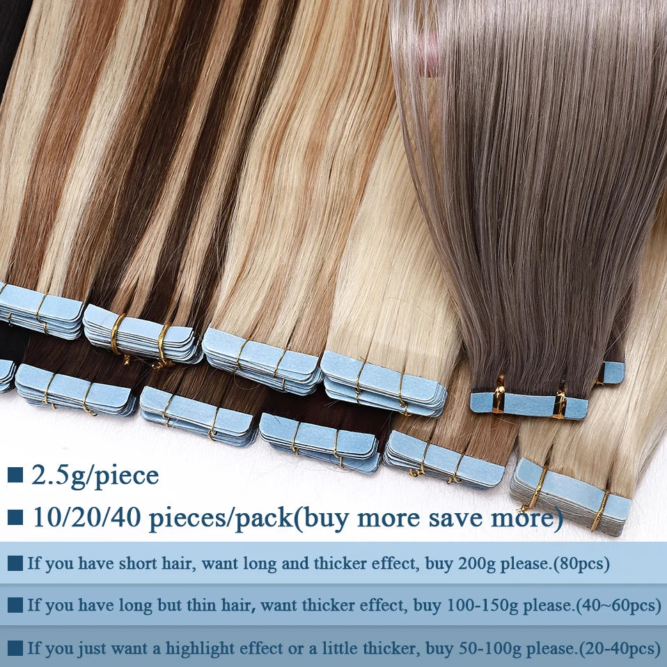 S-noilite Tape In Human Hair Extensions 2.5g/pc Straight Glue In Real Hair Extensions Human Hair Seamless Invisible Double Sides -