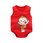 Keep your baby boy cool and comfy with this cotton sleeveles outfit featuring adorable cartoon bodysuit pajamas perfect for playtime and sleep! -