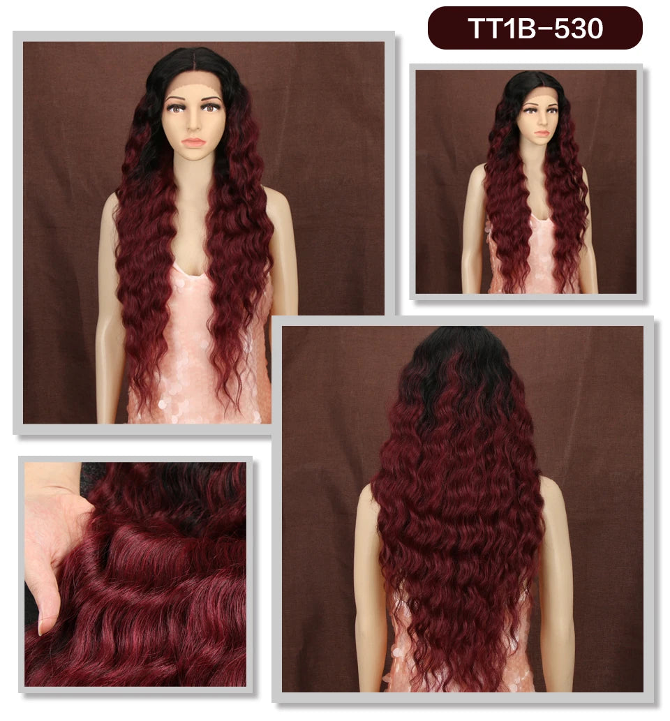 Make a bold statement with this 30-inch synthetic lace front wig featuring deep wave curly blonde hair with pink accents—perfect for cosplay and standout style! -