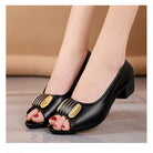 Cresfimix Women Classic High Quality White Pu Leather Peep Toe Square Heel Shoes Lady Cool Black Office Summer Heels A9841 -