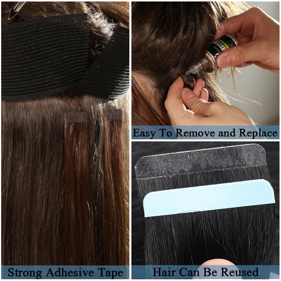 S-noilite Tape In Human Hair Extensions 2.5g/pc Straight Glue In Real Hair Extensions Human Hair Seamless Invisible Double Sides -