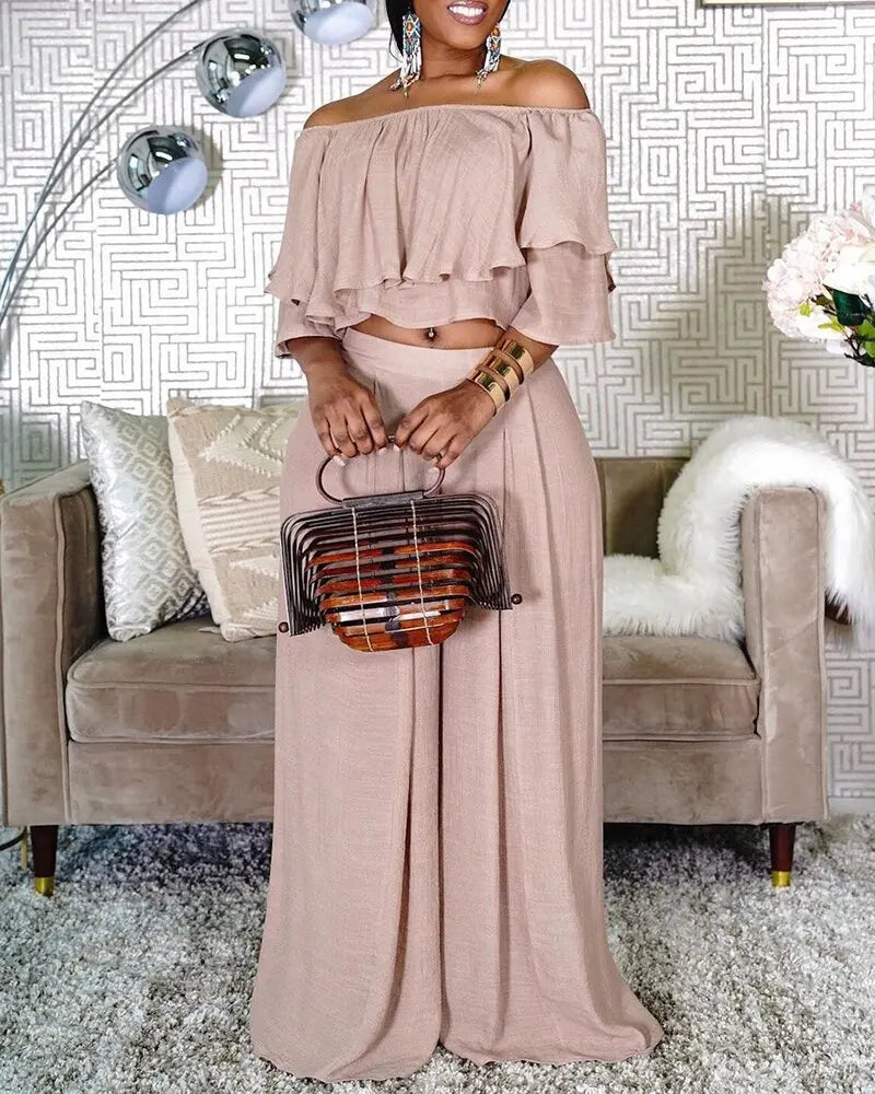 Women Ruffle Off Shoulder Tops Plus Size (Wide Leg) -