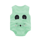 Keep your baby boy cool and comfy with this cotton sleeveles outfit featuring adorable cartoon bodysuit pajamas perfect for playtime and sleep! -