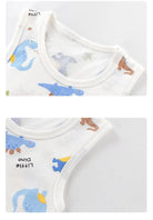 Keep your baby boy cool and comfy with this cotton sleeveles outfit featuring adorable cartoon bodysuit pajamas perfect for playtime and sleep! -