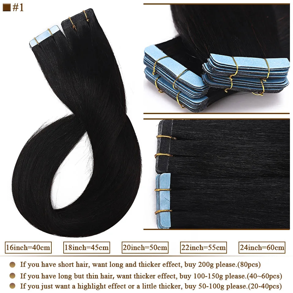 S-noilite Tape In Human Hair Extensions 2.5g/pc Straight Glue In Real Hair Extensions Human Hair Seamless Invisible Double Sides -