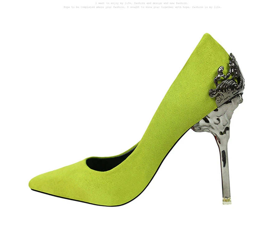 Women Pumps Red, Gol,d Pointy Toe Dress High Heel Shoes. -