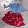 High Quality Two-Piece Girls Clothing Set Short Sleeve Denim Tops and Polka Dots Sling Dress for Summer Custom ODM Design -