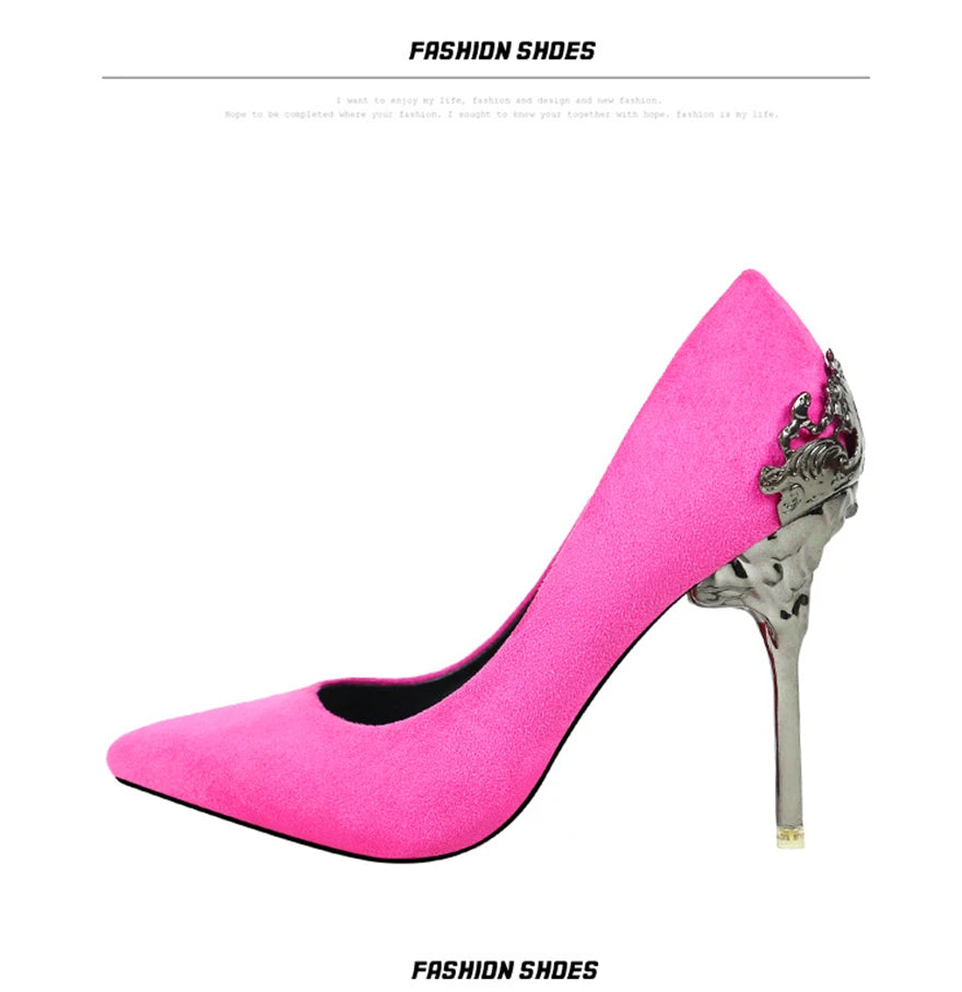 Women Pumps Red, Gol,d Pointy Toe Dress High Heel Shoes. -