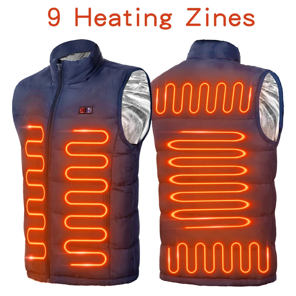 Stay warm and comfortable in cold weather with this electric heated jacket. With 9 heated vest zones and a unisex design, this heated sportswear is perfect for both men and women to stay cozy during outdoor activities in chilly conditions. -
