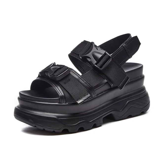 Summer Women Platform Sandals Fashion Buckle Design White 7cm Increasing Sandals Thick Sole Casual Platform Shoes Female -