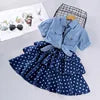High Quality Two-Piece Girls Clothing Set Short Sleeve Denim Tops and Polka Dots Sling Dress for Summer Custom ODM Design -