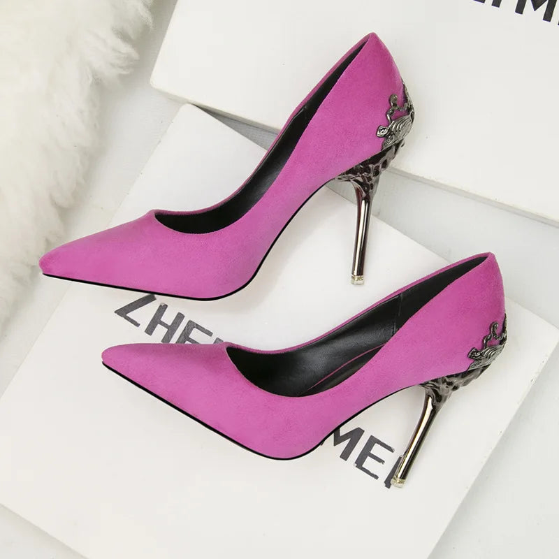 Women Pumps Red, Gol,d Pointy Toe Dress High Heel Shoes. -