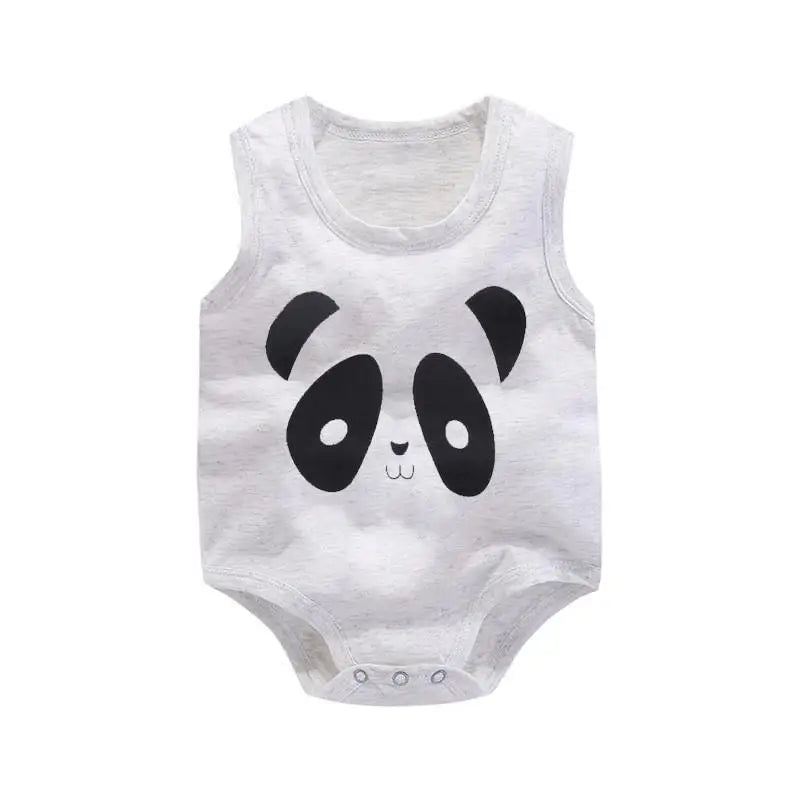 Keep your baby boy cool and comfy with this cotton sleeveles outfit featuring adorable cartoon bodysuit pajamas perfect for playtime and sleep! -