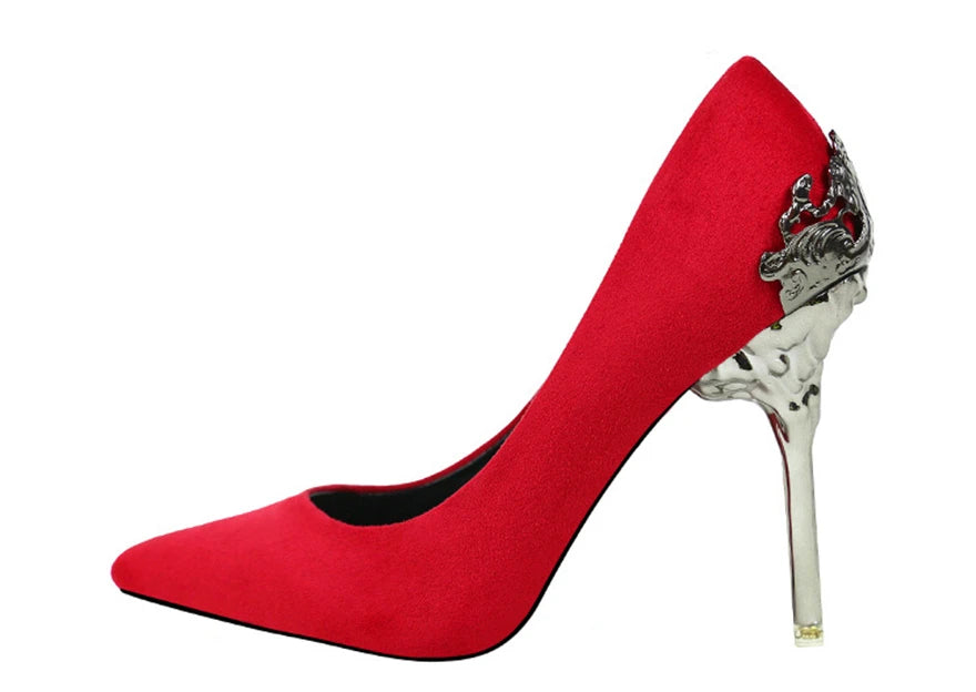 Women Pumps Red, Gol,d Pointy Toe Dress High Heel Shoes. -