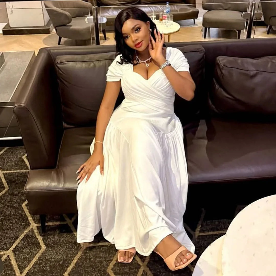 N8072 Plus Size Dresses Women Casual Summer Elegant V-Neck A-line Long Dresses Women African Dresses for Women Clothing -