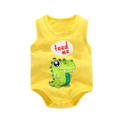 Keep your baby boy cool and comfy with this cotton sleeveles outfit featuring adorable cartoon bodysuit pajamas perfect for playtime and sleep! -