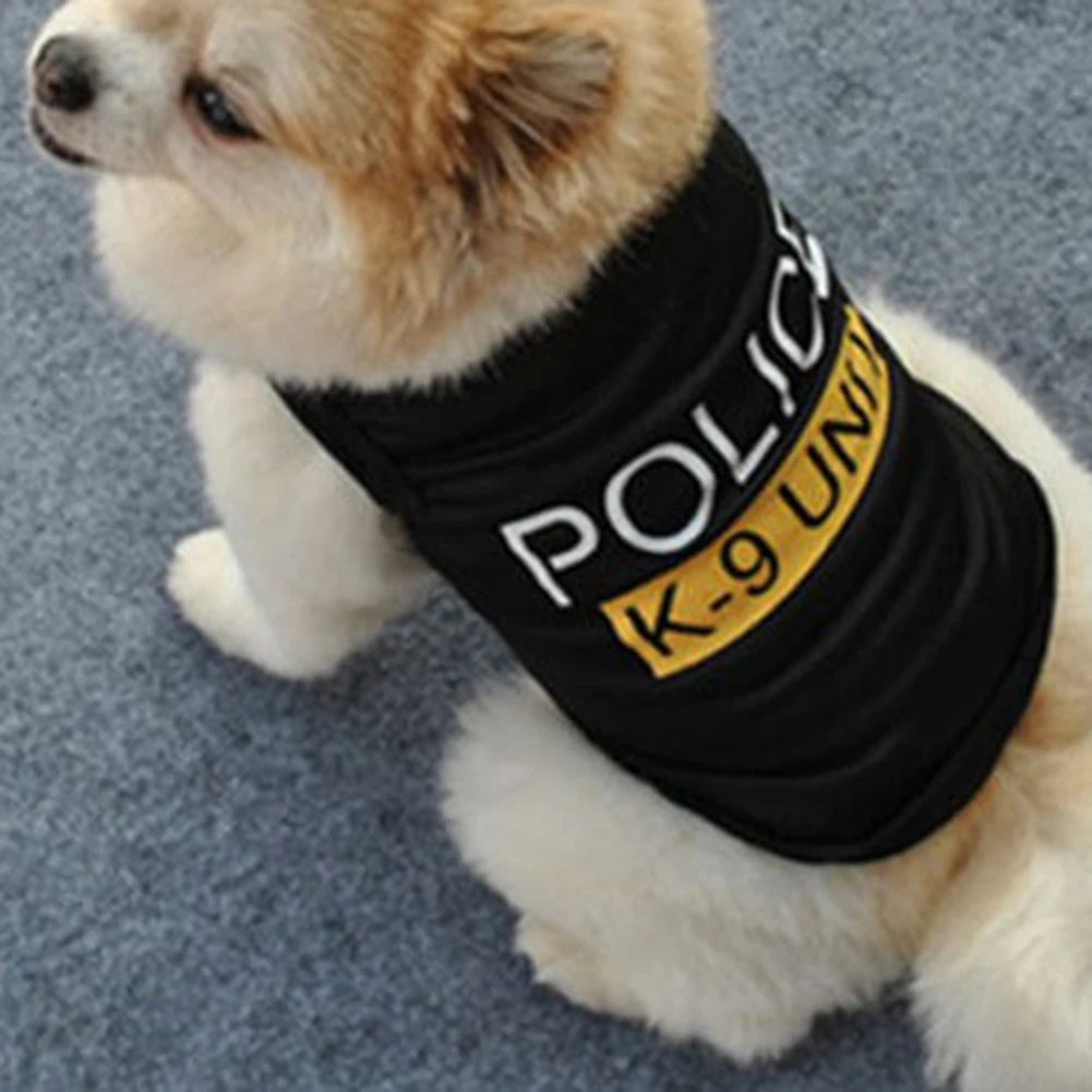 Dress your pup in style with this adorable pet vest police-themed puppy t-shirt—a cute and fashionable addition to your pet's wardrobe! -