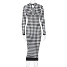 Houndstooth Print Women Long Sleeve Midi Dress -