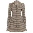 Fall New Eco-Friendly Digital Woven Natural Waist Preppy Style Women's Long Sleeve V-Neck Button Front A-Line Plaid Dress -