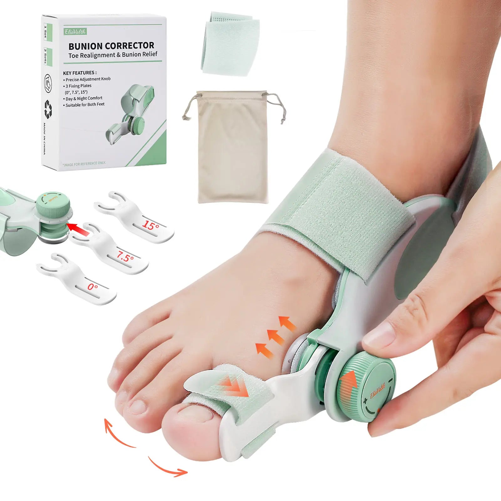 Precision Bunion Corrector with Adjustable Knob Flexible Fit Design for Daily Toe Separator & Support -