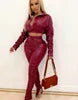 Women 2 Pieces Leather Crop Tops & Pants -