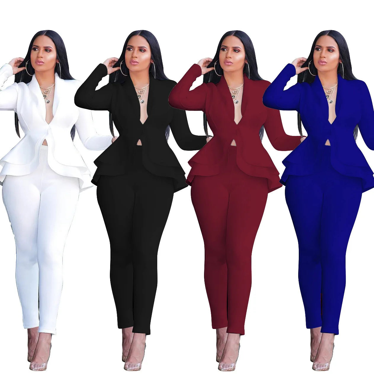 Solid Bow Ruffled Suit -
