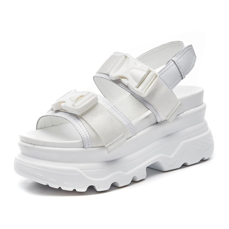 Summer Women Platform Sandals Fashion Buckle Design White 7cm Increasing Sandals Thick Sole Casual Platform Shoes Female -