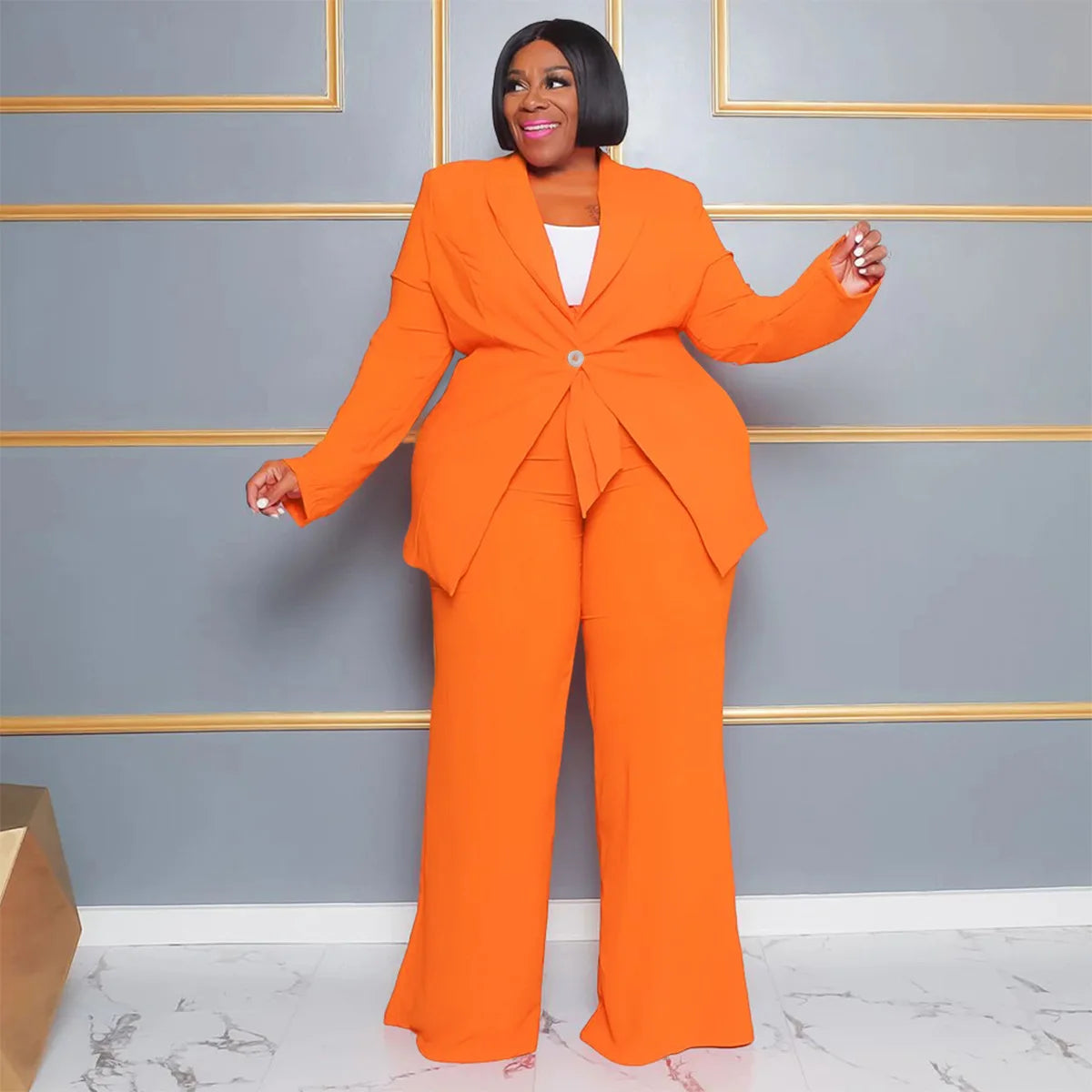 Woman Two Pieces Blazers Top and Pants Set (Plus Size) -