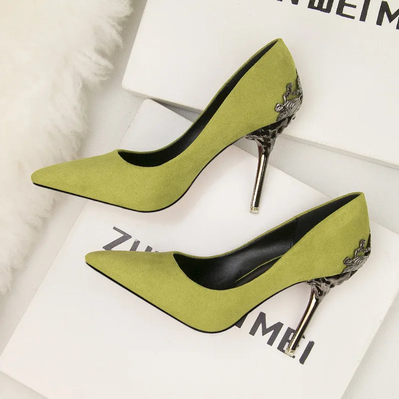 Women Pumps Red, Gol,d Pointy Toe Dress High Heel Shoes. -