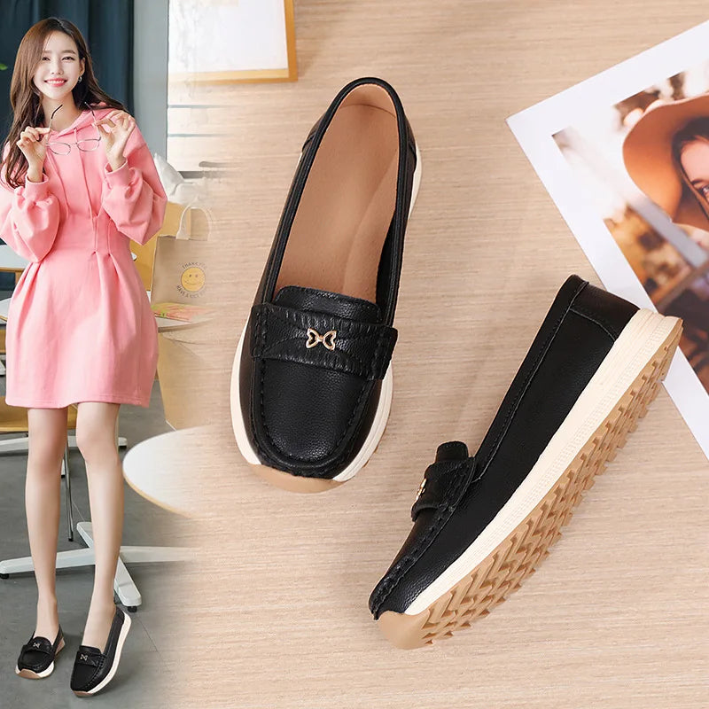 Casual Loafers for Women - Genuine Leather Slip-On Comfort Shoes -