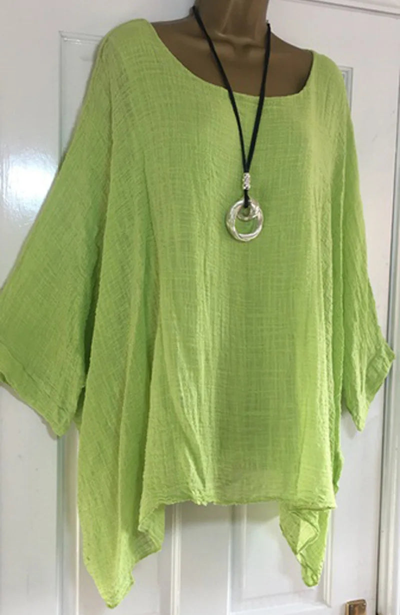 Cotton Linen Round Neck Shirt -