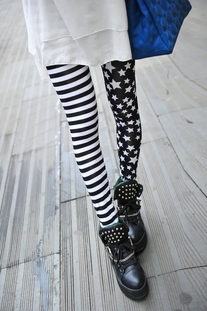 Euramerican Printing splicing Leggings Fashion Milk Silk stripe Trousers office lady pant women model Star Pants Elastic legging -