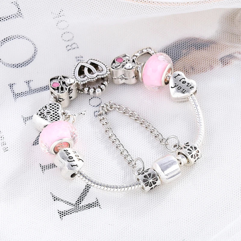 Pink Heart To Heart Beads Charm Bracelets -
