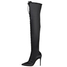 Big Size Women High Heel Thigh High Boots Ladies Heeled Winter Shoes Pointed Toe Lace up Black Satin Over the Knee High Boots -