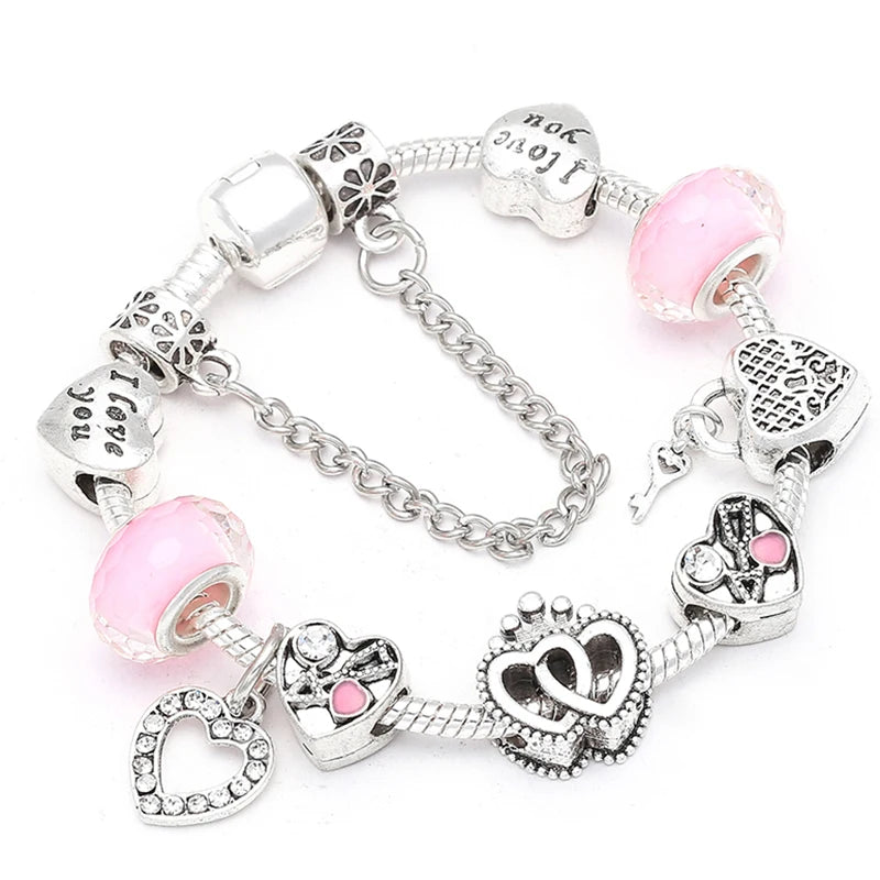 Pink Heart To Heart Beads Charm Bracelets -