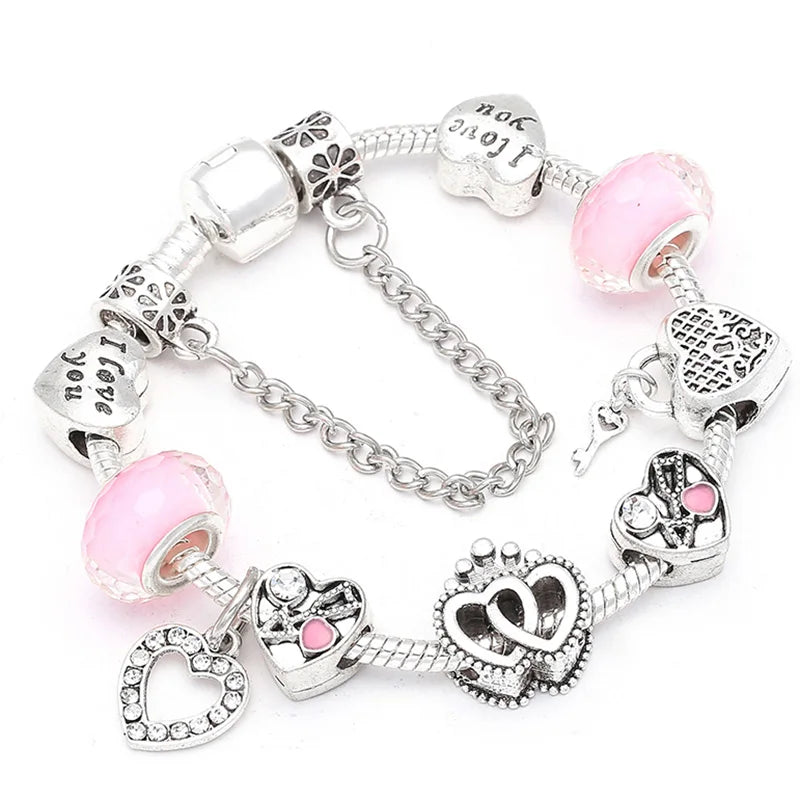 Pink Heart To Heart Beads Charm Bracelets -
