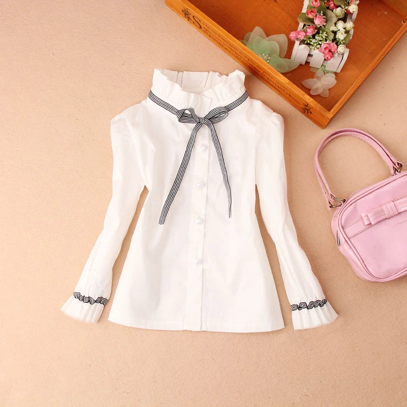 Teenage Girls Clothes Autumn Kids Blue Stripe Blouses Turn-down Collar Full Sleeve Shirt Children Cotton Tops School Girl Blouse -